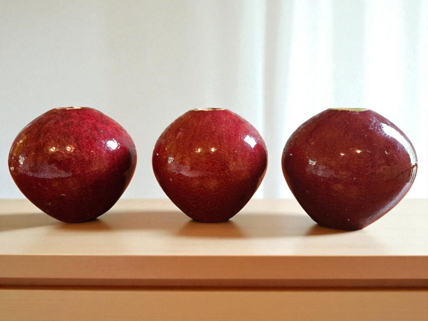 Chinese Oxblood Glazed Porcelain Trio – Vintage 3-Piece Set